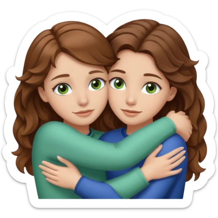 make me and my best friend togheter i have brown hair that falls on my shoulders and brown eyes and she has really long wavy light brown hair and green/blue eyes we are hugging or taking a selfie  sticker