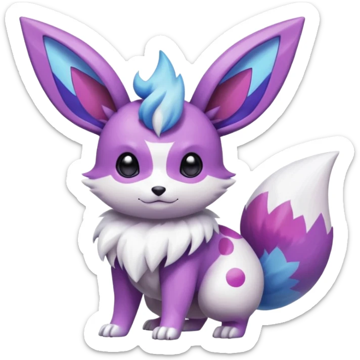 Shiny White with Violet and Indigo markings and nebula markings Eevee-Minccino-Zangoose-Pokémon-Digimon-Fakémon-fusion-hybrid-creature sticker