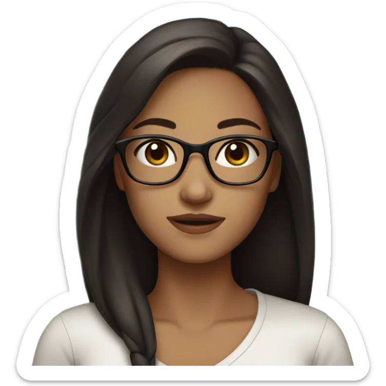 Beautiful girl black eyes very long dark brown hair and glasses  sticker