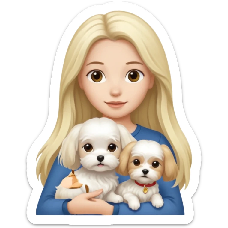 two women are holding one Maltese dog. one woman is brunette the other woman is blonde long haired  sticker