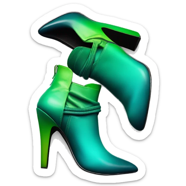 Realistic isolated top view of a pair of dark teal,lime green,mint green and emerald green ombre high heel ankle boots. sticker
