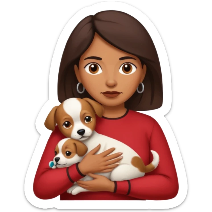 middle age mexican woman with puppy showing passion - strong and barely controllable emotion sticker