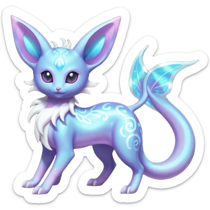 Shiny Sparkly Bioluminescent Glowing Espeon-Lumineon-Skitty-Amaura-Dragonair-Fakémon-hybrid-creature (full body)  sticker