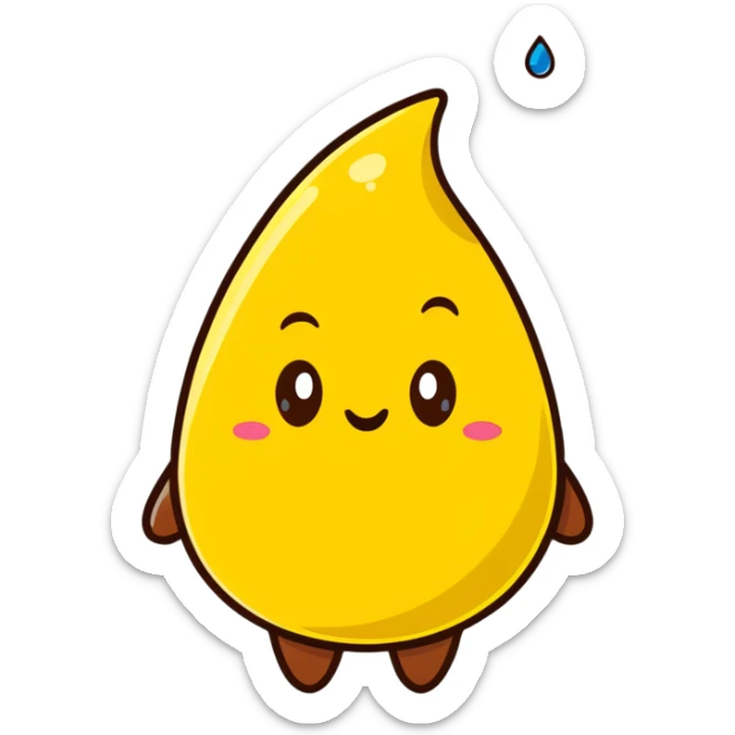 cartoon poop character facing off against a cartoon yellow droplet character, playful sticker