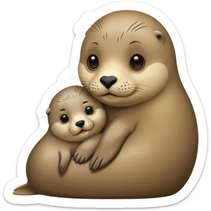 mother seal and pup together, showing love and care, clean background, emoji style sticker