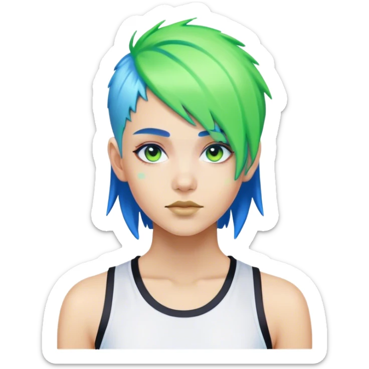 persona con cabello azul y verde fosforscente deportivo y futurista sticker