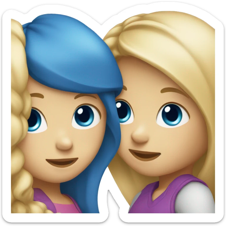 Two girls hugging: one has brown hair and blue eyes, and the other is blonde with blue eyes. sticker