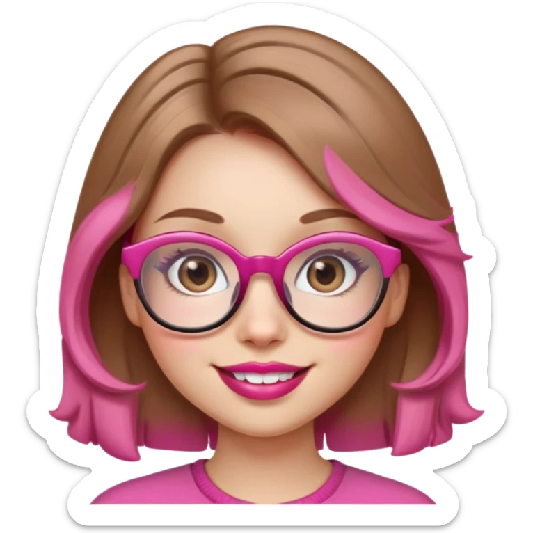 smiling girl with glasses and pink big lips light brown hair and eyes sticker