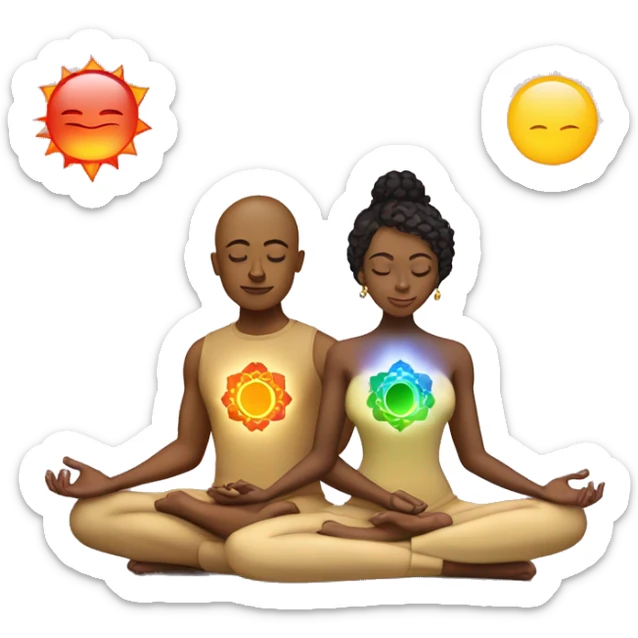 Light skin Man and light skin woman lovers with 7 chakra symbols meditating sticker
