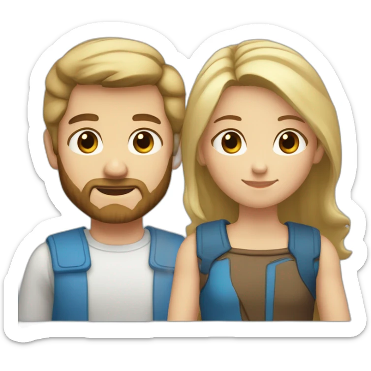 Couple consisting of a boy with blonde hair and blue eyes and beard and a girl with brown straight hair and brown eyes sticker