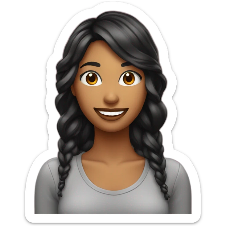 chica pelo largo negro liso con pecas sonrisa bonita y labios rojos sticker