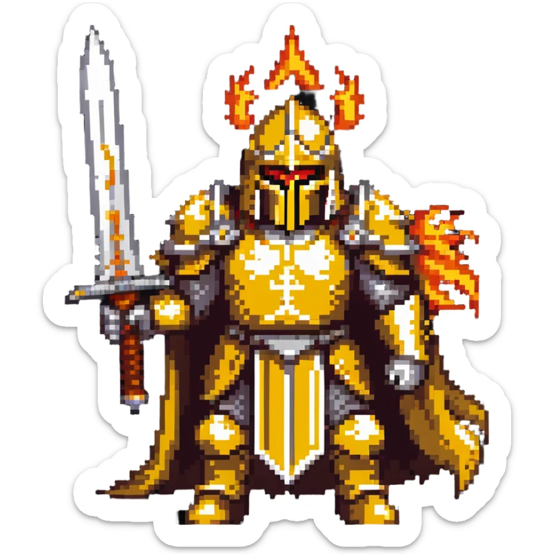 Emperor of Mankind from Warhammer 40K with golden armor and a large flaming sword sticker