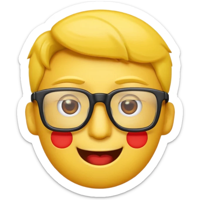 Créer un emoji nerd le perso doit être une tête basique d'emoji jaune avec une grosse paire de lunettes rectangulaires noires 3 boutons sur chaque joue et une dent qui dépasse  sticker