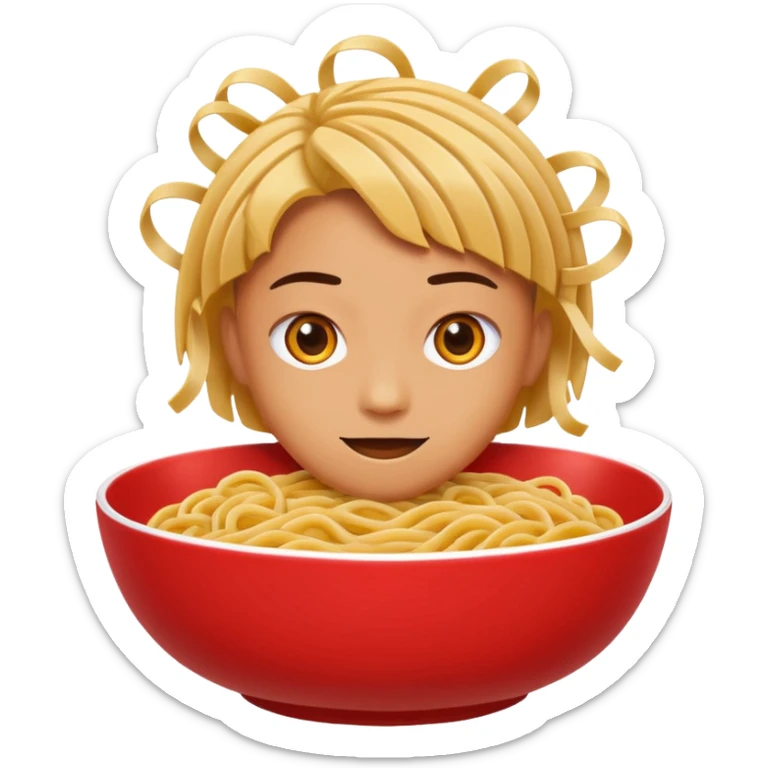 Chinese cuisine humanless avatar in bright emoji-style illustration. Noodles bowl, red and gold colors, simple shapes, flat design, bold and energetic. sticker
