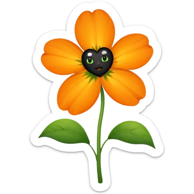 Green stem, white bud with black cartoony face: ;p. And six heart shaped yellowish orange petals sticker