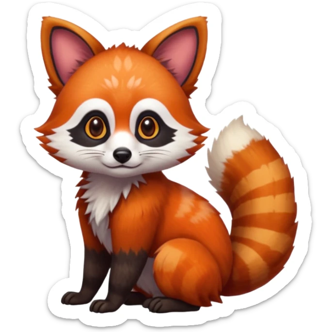 Realistic scaly 4-legged quadrupedal Red-Panda-Munchkin-Kitten-Lemur-Raccoon-Dog-Red-Fox-animal-fusion-hybrid, Full body sticker