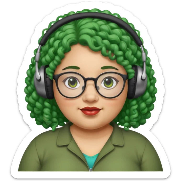  headphone wearing and glassess and green curly haired fat girl earrings sticker