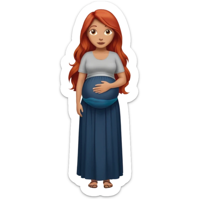 Make a strong women with long red hair, pregnant with maxi skirt, pretty and grown up, tanner sticker