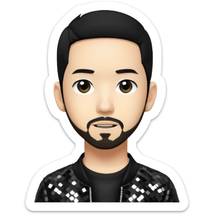Mike Shinoda with black hair, black sequin tour outfit sticker