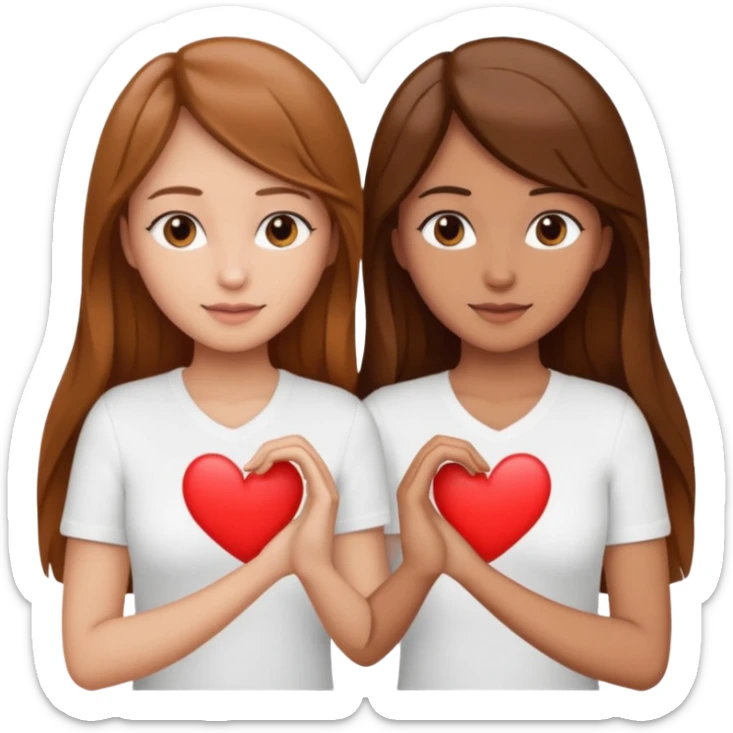 Dos Mujeres una color trigueña y blanca, haciendo un corazon cabello largo   y tenga una camisa blanca sticker