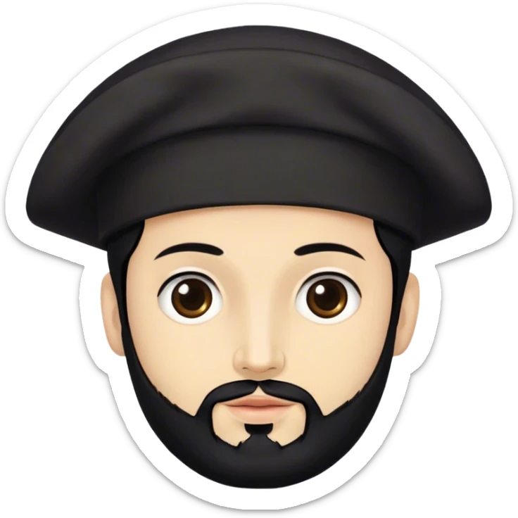 san ignacio de loyola pelón y barba negra como sombrero un bonete español negro y ropa negra sticker