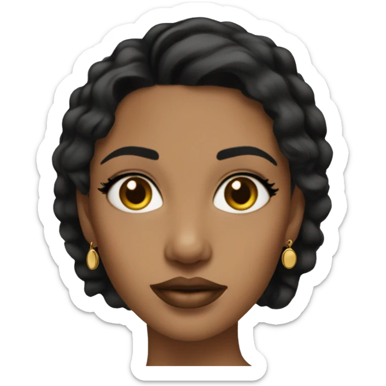 girl with medium black hair, dark eyes, gold earrings and necklace and bold lips tanned skin sticker