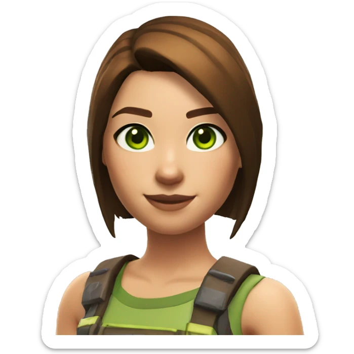 Female Fortnite Skin with brown straight hair and green eyes sticker