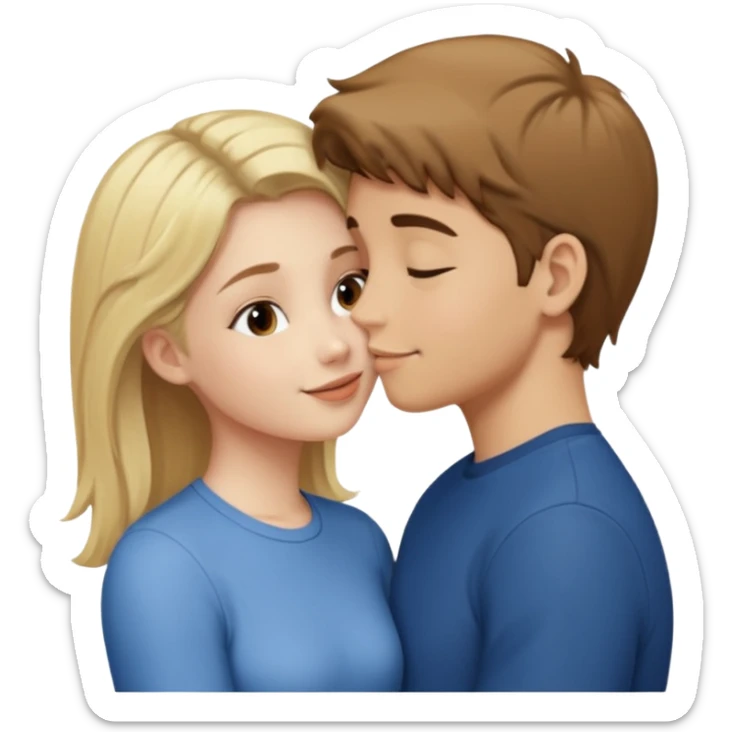 Blonde girl kissing brown hair boy happy  sticker