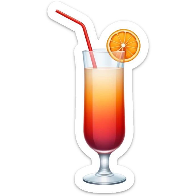 Sex on the beach cocktail with gradient orange to red top to bottom, in a long class with a straw sticker