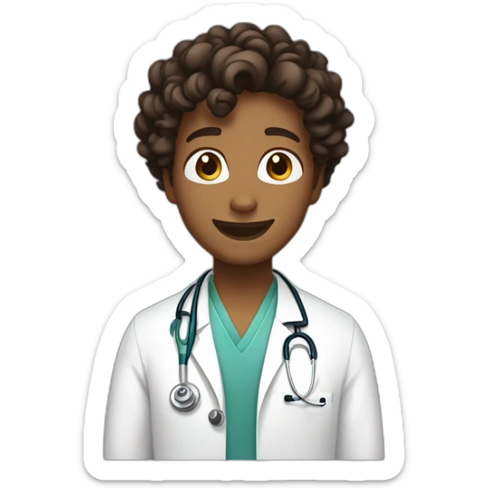 Doctor, brown skin, short hair, curly hair, oblique view, happy sticker