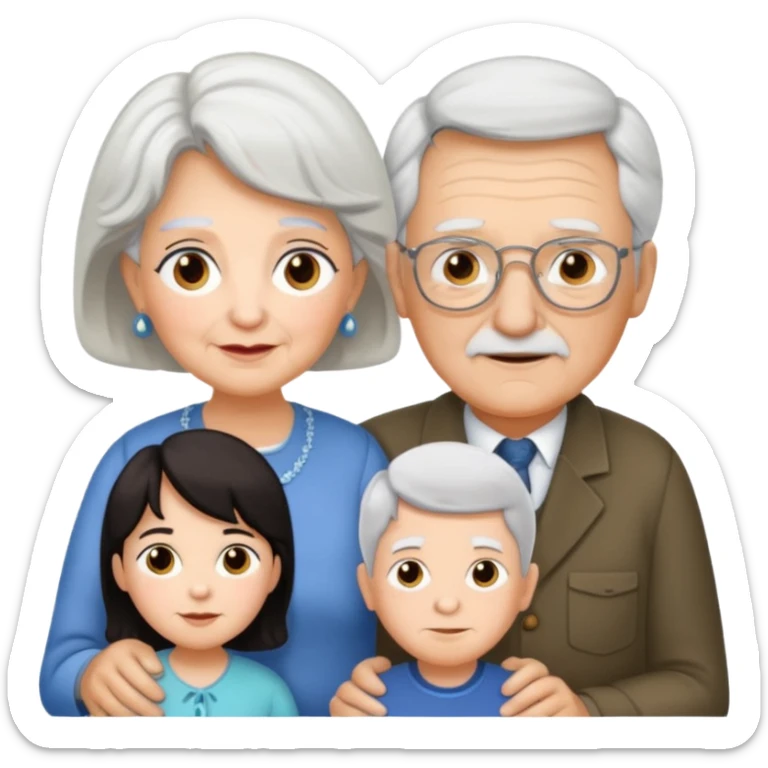 All white grandma and grandpa. The kids should have dark hair sticker