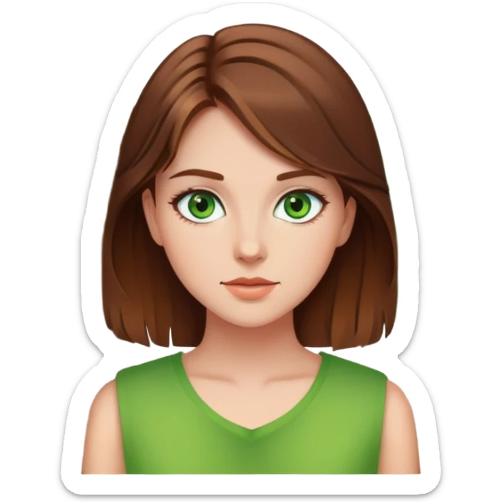 pretty girl with brown hair, green eyes indoors sticker