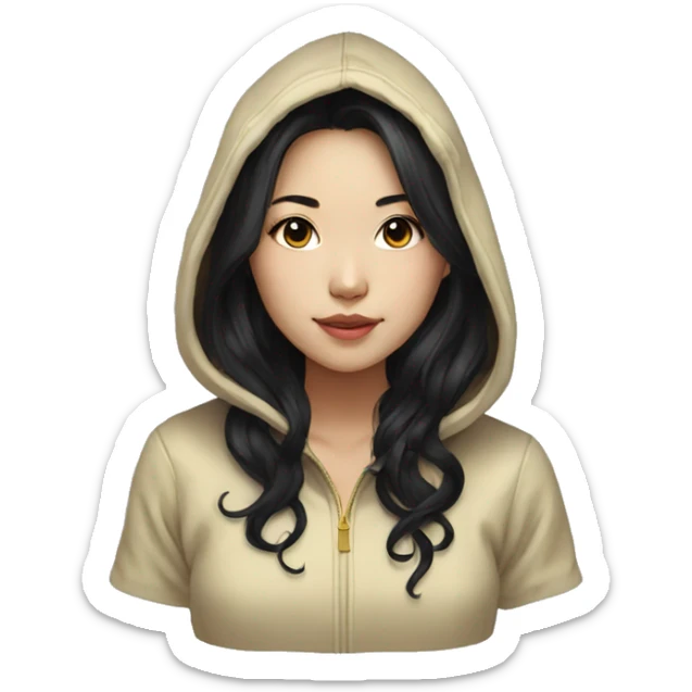 asian girl with long black wavy hair with gold highlights in a hoody sticker