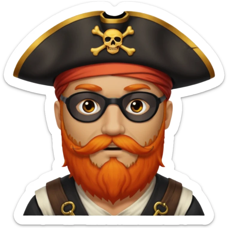 Pirata con un parche que le cubra un ojo de color negro y con barba anaranjado sticker
