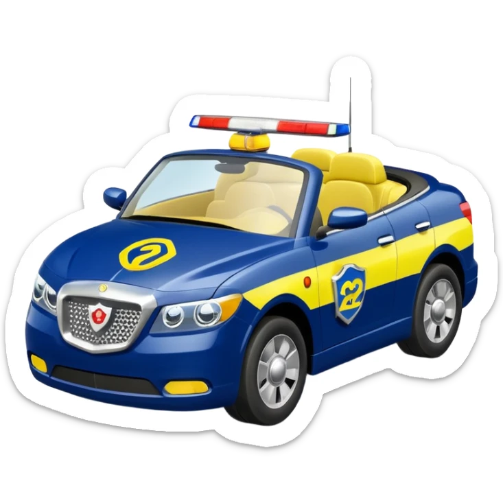 Police Coventible With Body Color Is Navy, White And Lemon Yellow With Symbol Is Lemon Yellow PawPatrol Chase Symbol With Number Is 02 sticker