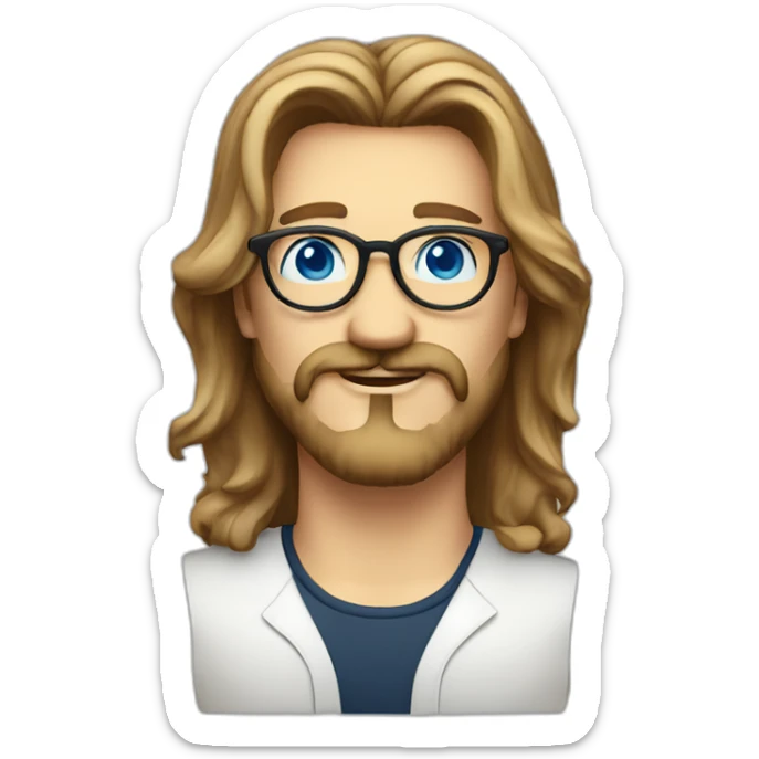 dutch guy with round glasses blue eyes long wavy hair moustache chin beard-circular glasses sticker