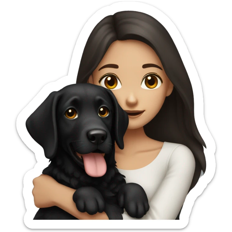 A beautiful girl with dark brown hair who hugs a black Labrador sticker