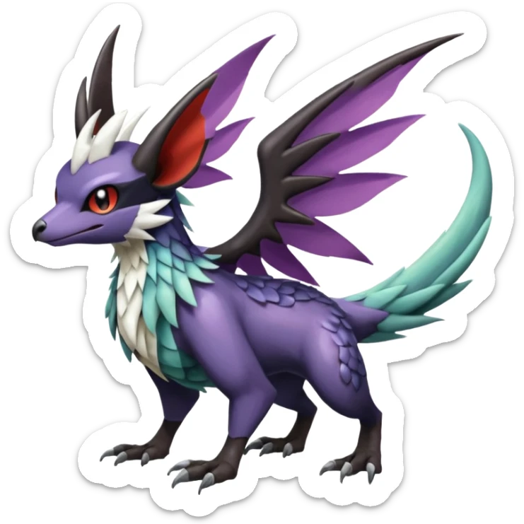 Shiny Noibat-Noivern-Mightyena-Silvally-Fakémon-hybrid-creature (full body)  sticker