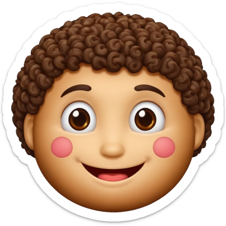 Una polpetta di carne con i capelli ricci scuri e una faccia sorridente  sticker