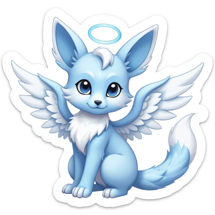 Angelic white and light blue ear-wings Kawaii dark fantasy ethereal anthro fursona Fakemon with tufted tail  sticker