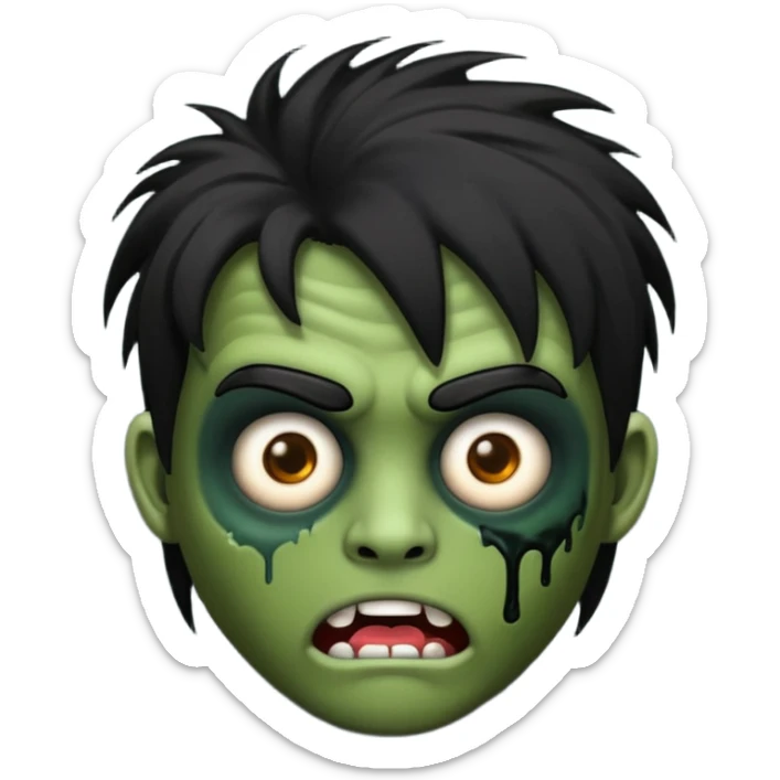crie um emoji de zumbi homen com o cabelo de emo de anime grande cobrindo o rosto assim🧟 sticker