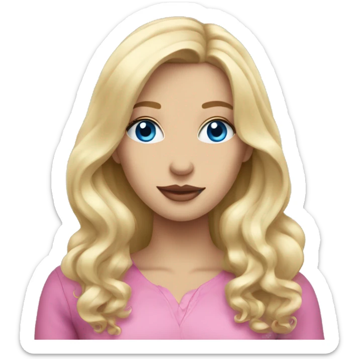 Pretty blonde haired blue eyed woman with long hair and pink lips sticker