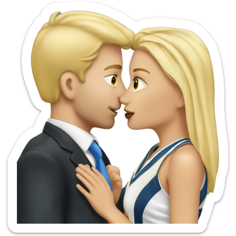 Blonde female cheerleader kissing blonde male lawyer sticker