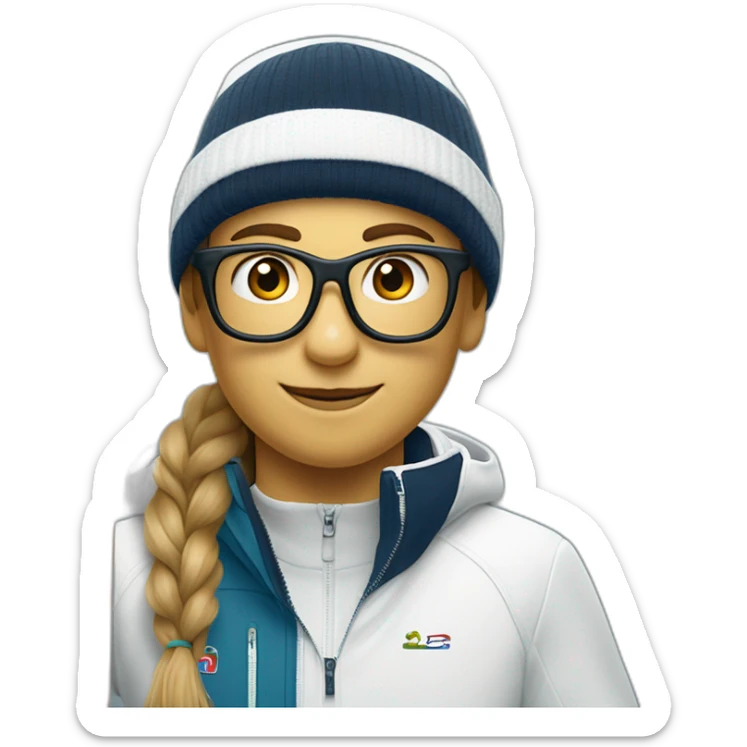 Un garçon blanc qui porte das lunettes de ski, il a les cheveux noirs et un survetement de lacoste sticker