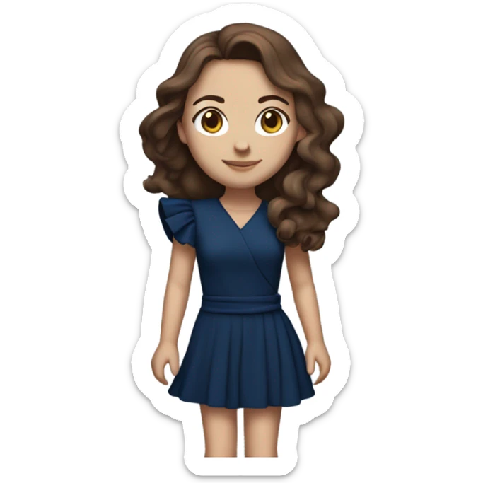 White girl with brown hair dark blue ruffle sleeve wrap dress full body sticker