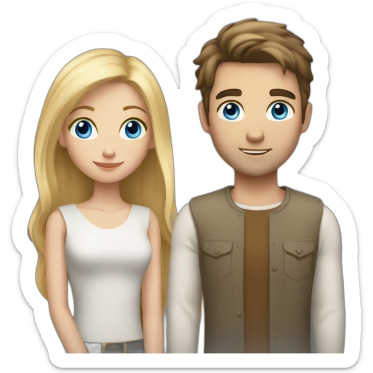 Tall boy with blue eyes and blonde hair with short brunette girl with long hair sticker