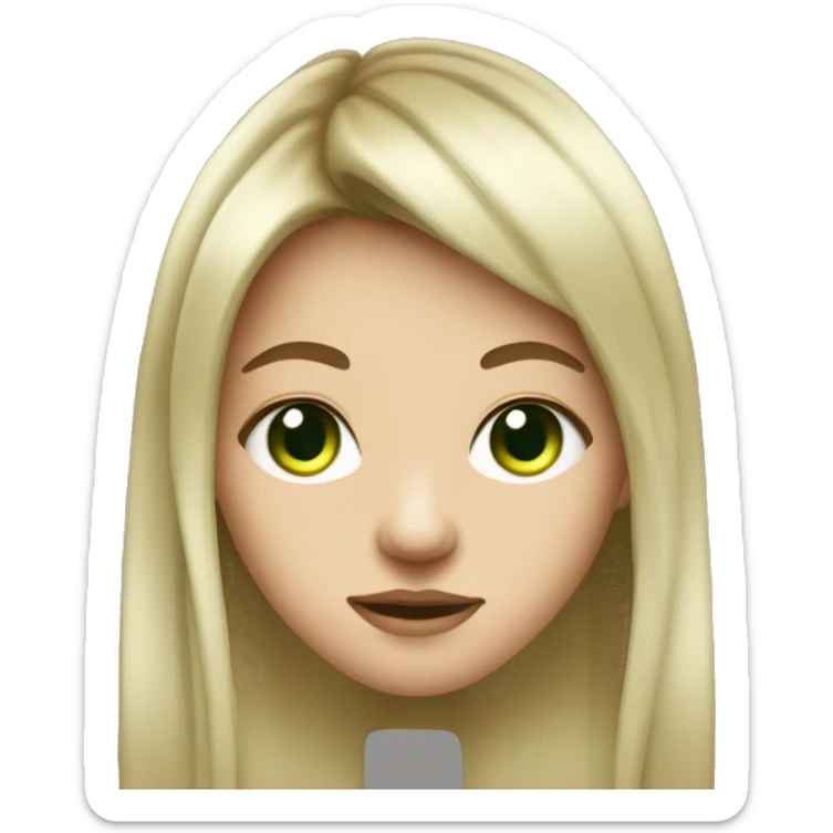 Teenager with bangs, almost long hair, a spiked septum piercing, green eyes, thin eyebrows, and fair skin. sticker