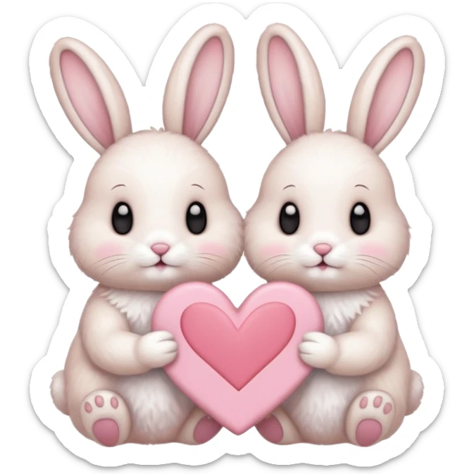 Two bunnies holding one Valentine card in soft pink, beige and yellow pastel colors sticker