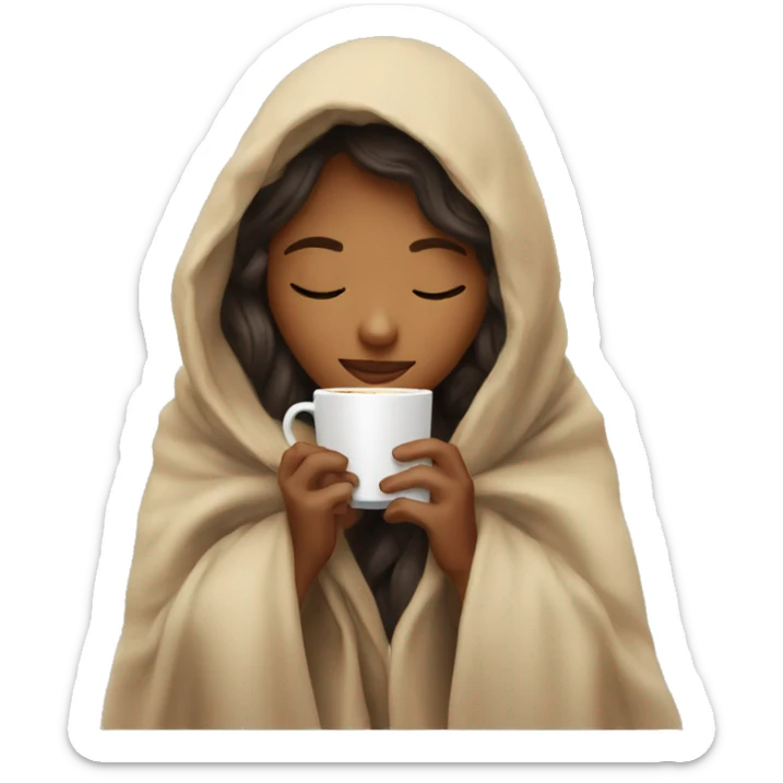 girl inside a blanket sipping coffee eyes closed sticker