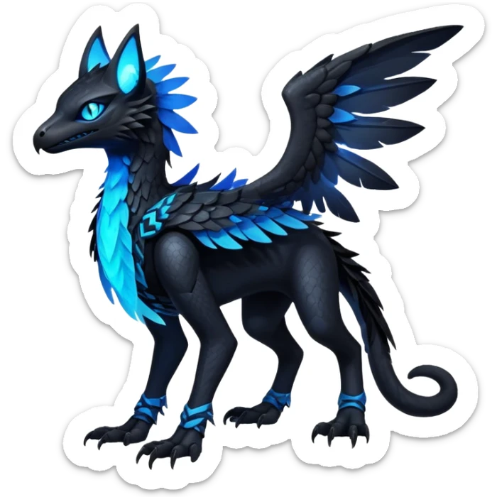 Black Dark Exotic Beaked Feathery Nocturnal Neon-glowing Abyssal Nightly Abyss-Cat-Gryphon-Salandit-Nargacuga-Silvally-Fakémon Creature (full body) sticker